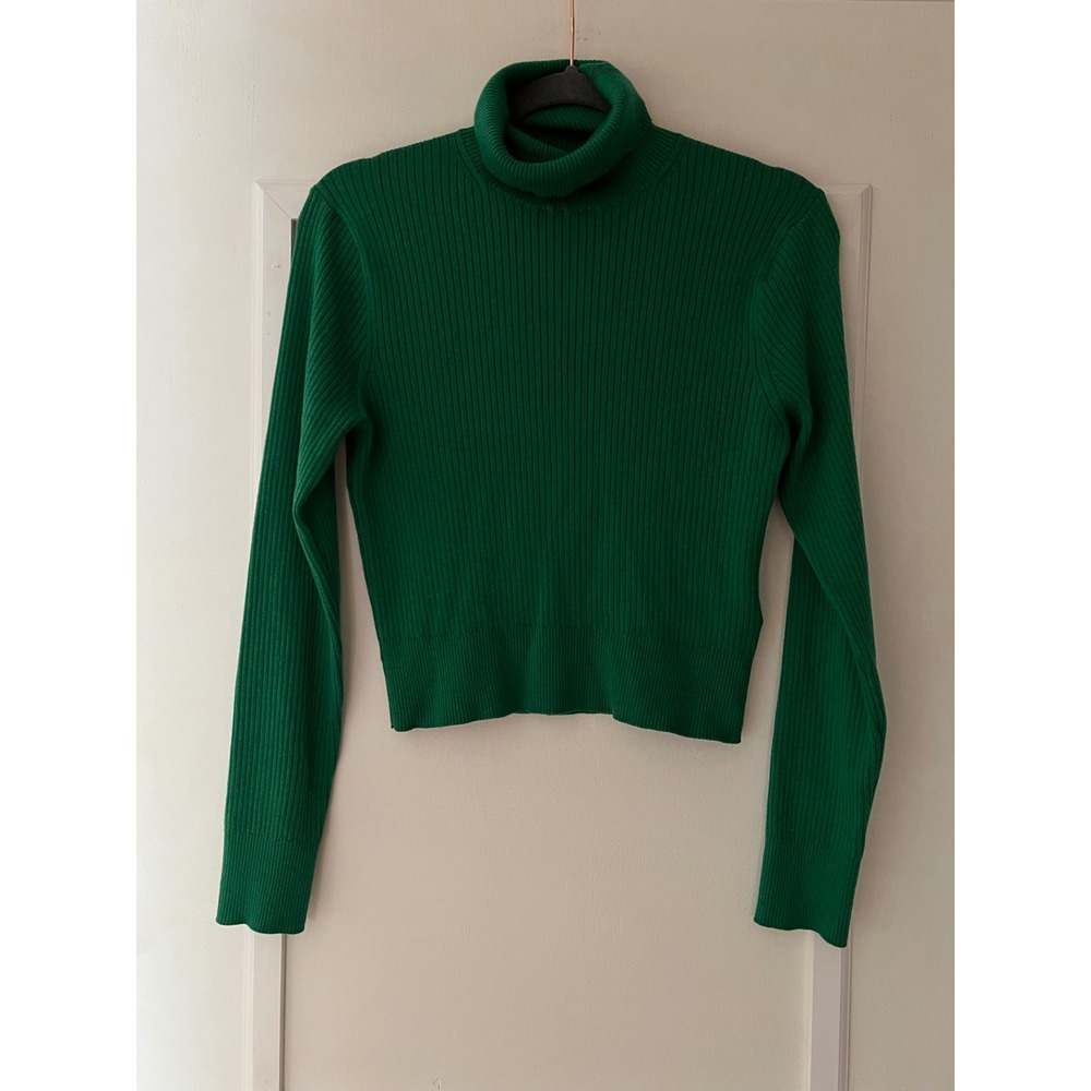 J.Crew Womens Green Ribbed Turtleneck Silk Blend Knit Sweater Size L